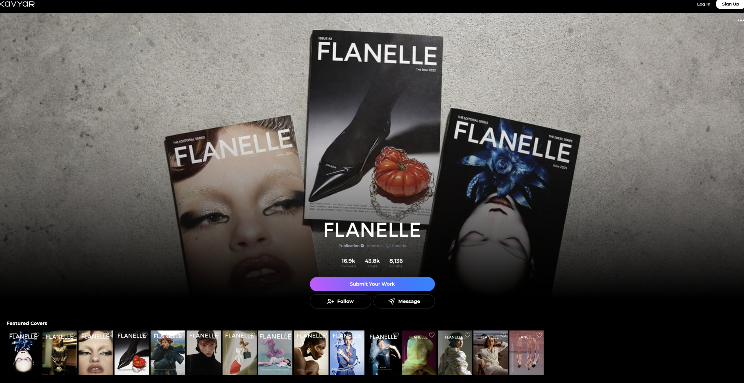 Flanelle magazine covers displayed on a textured background.