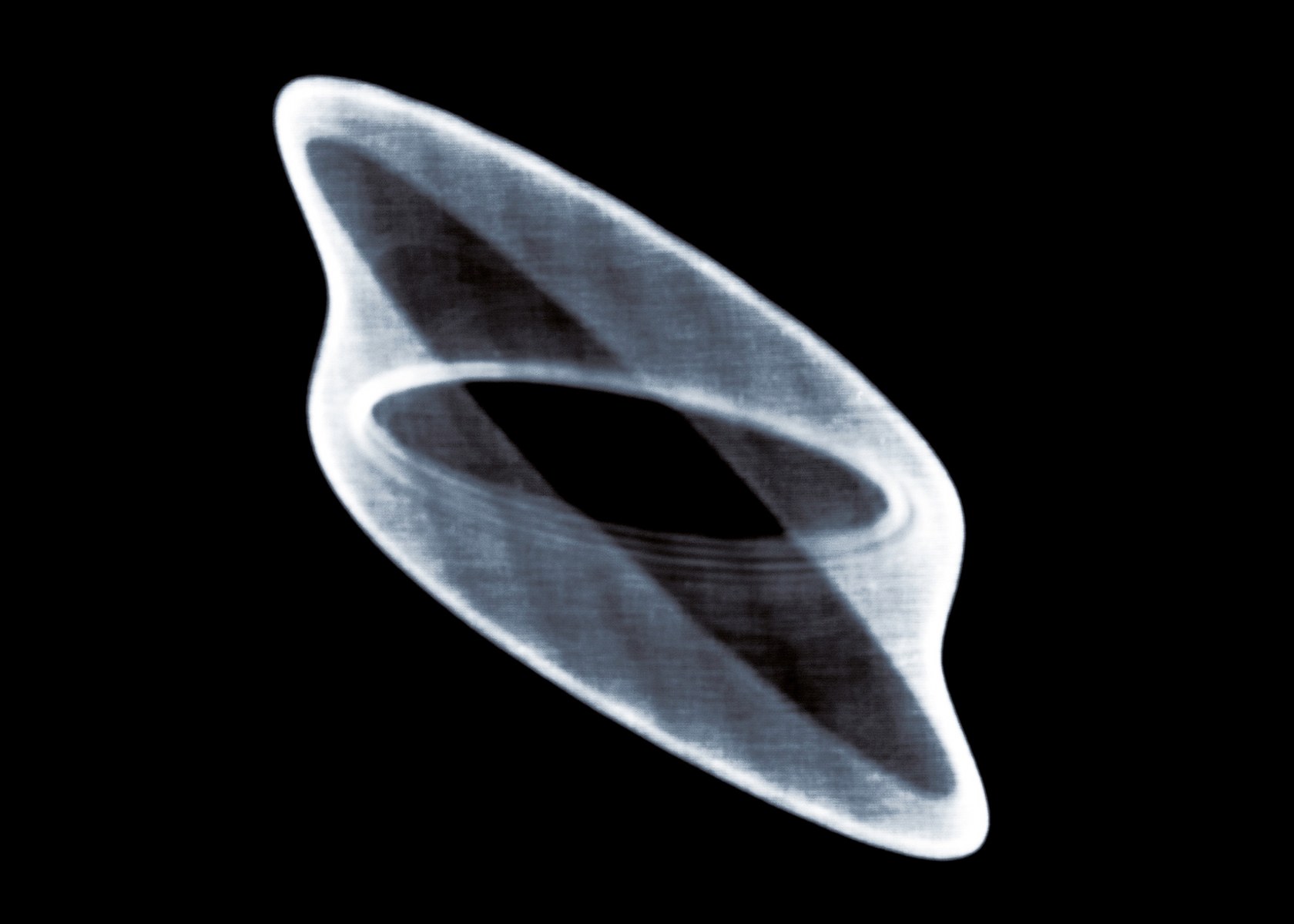 Abstract geometric shape with glowing curves on a dark background