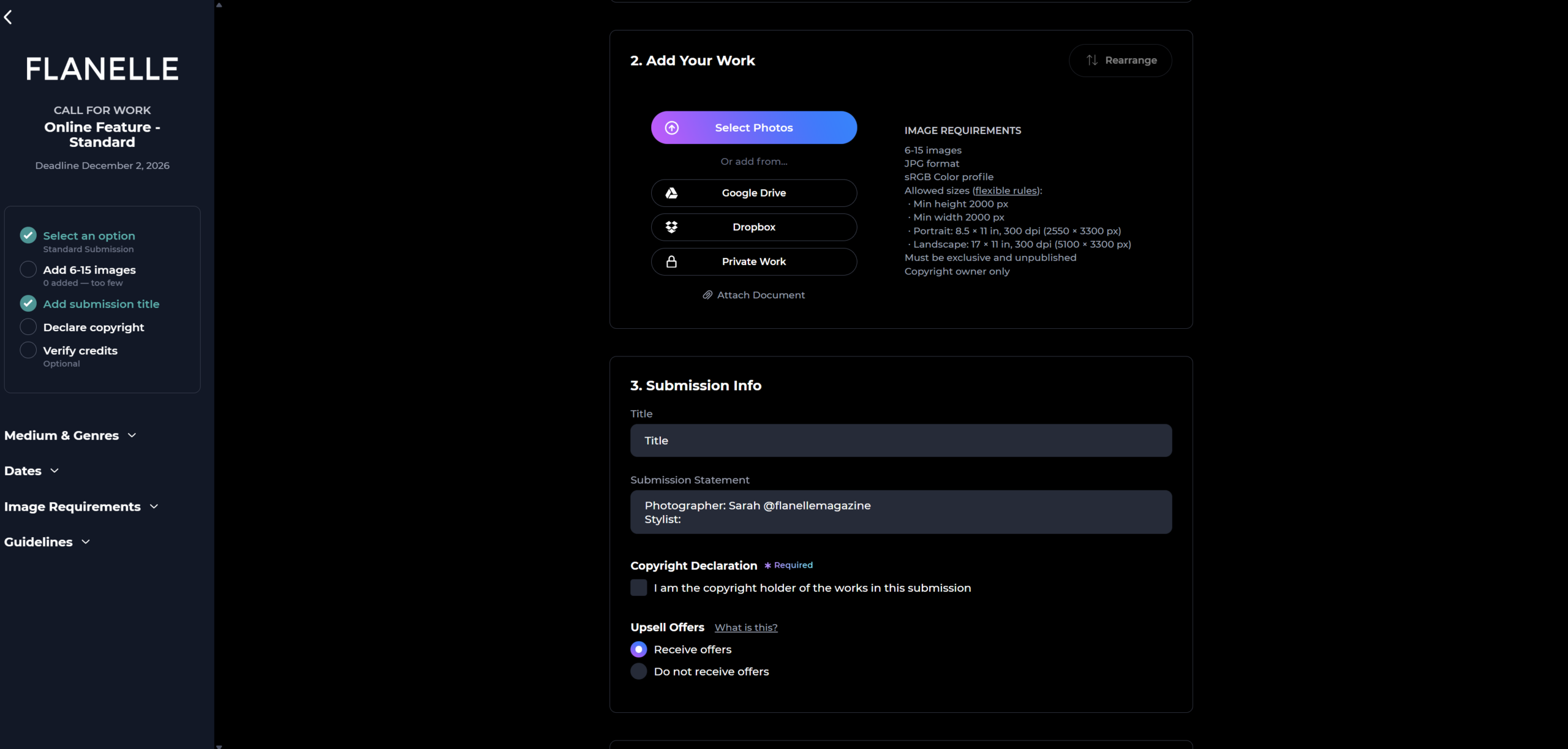Online submission portal