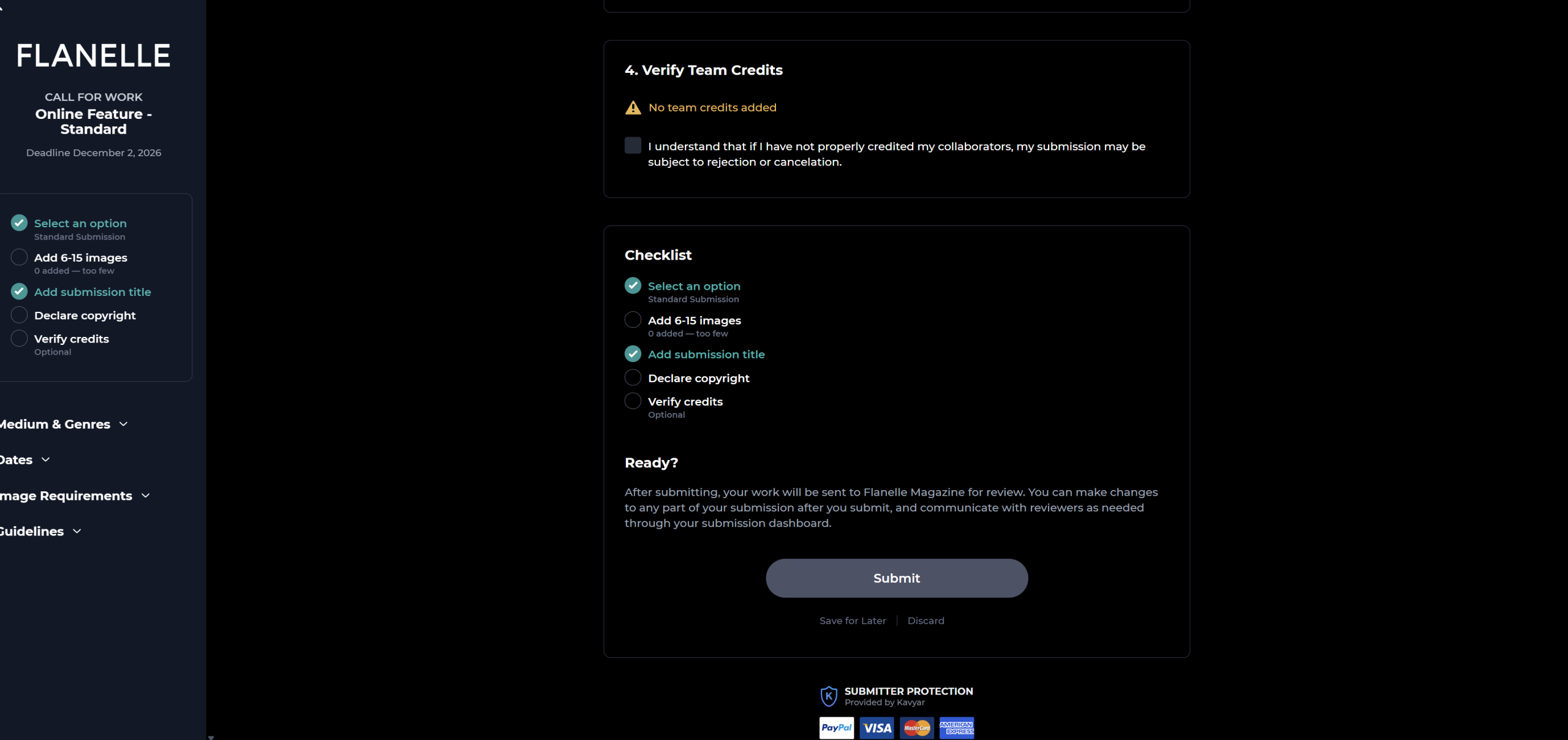 Flanelle submission checklist