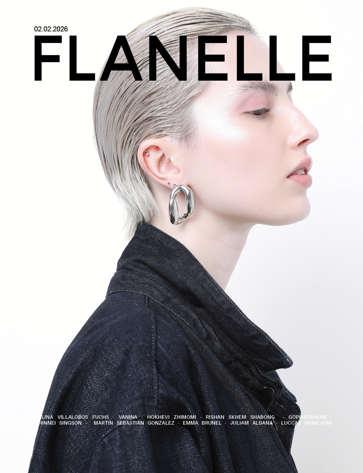 Fashion model with sleek style on Flanelle magazine cover, February 2026 issue.