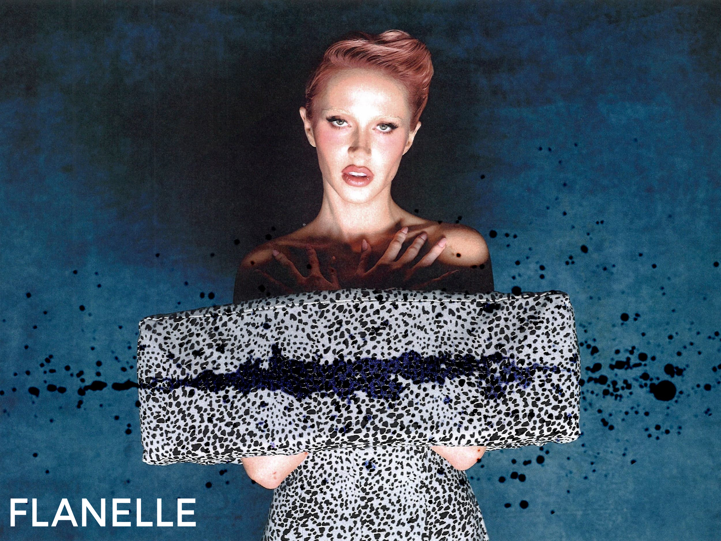 Fashion model with patterned fabric in artistic photoshoot for Flanelle.