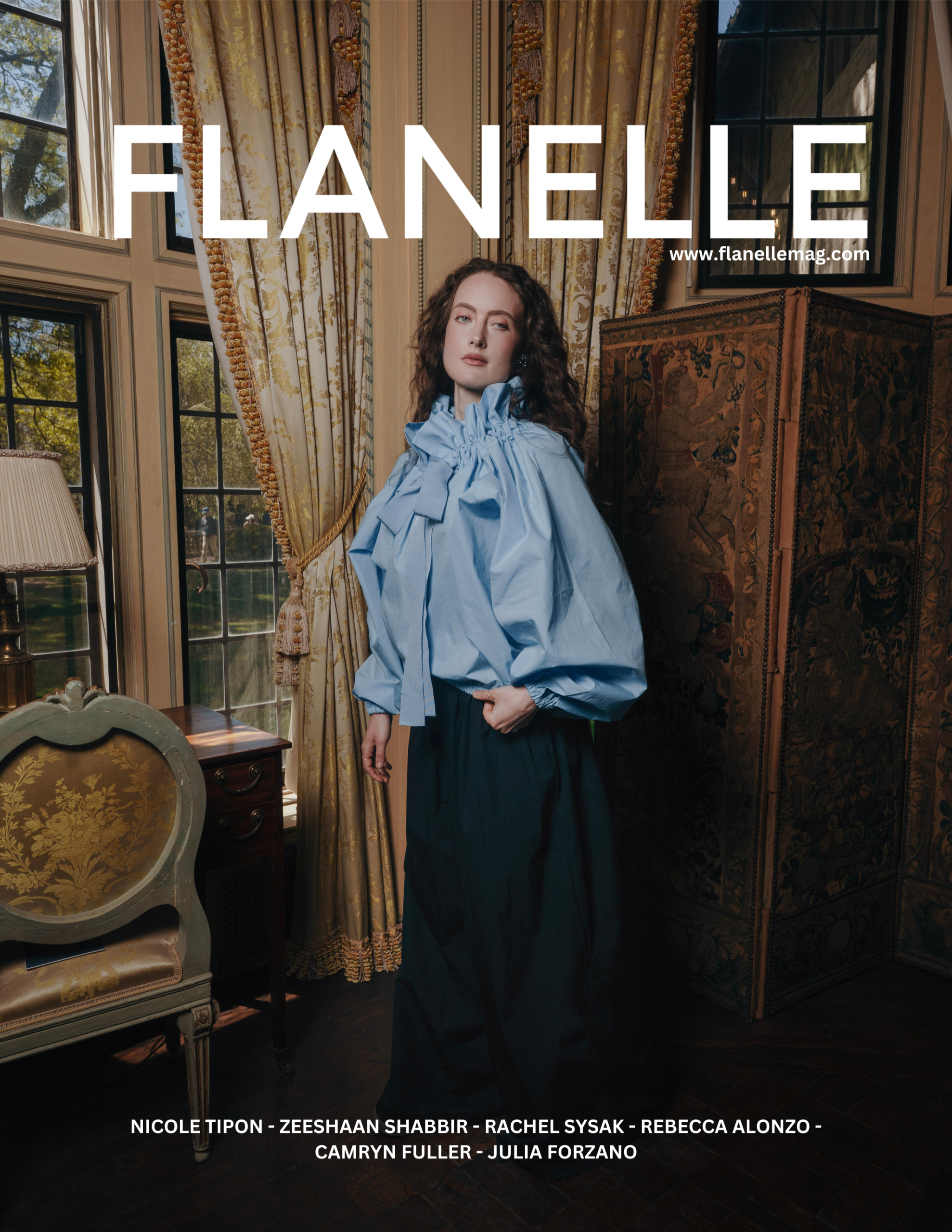 Model in elegant fashion pose for Flanelle magazine cover.