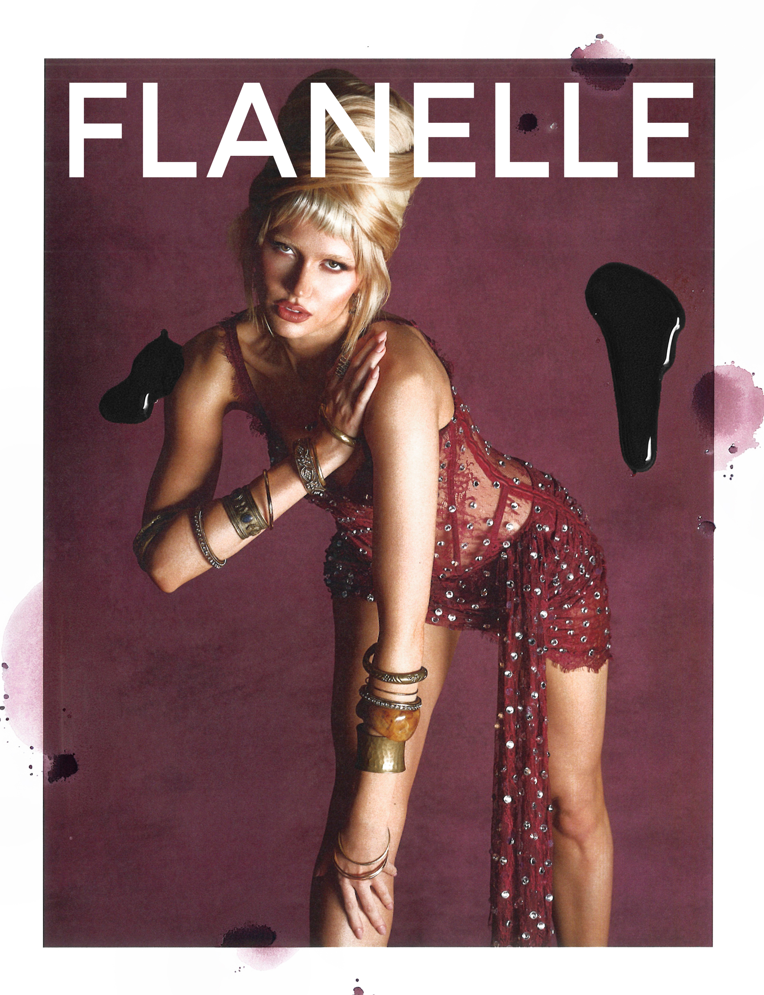 Fashion model in stylish, embellished outfit on Flanelle magazine cover.